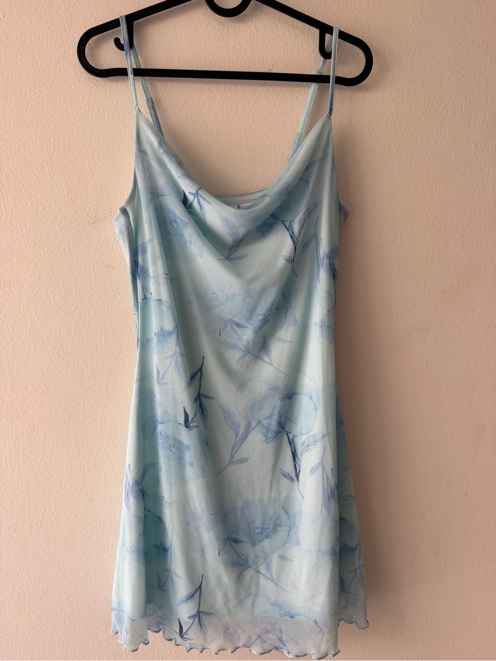 H&M Light Blue Floral Satin Slip Dress